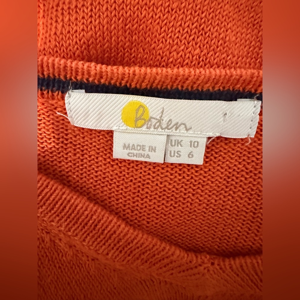 Boden Linen Knitted V-Neck T-Shirt Blouse Orange Womens Top K0591 US 6 - Picture 6 of 11